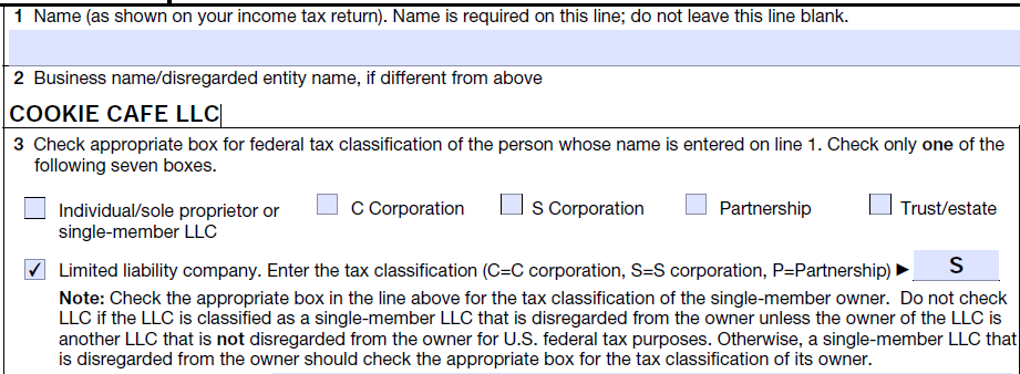 choose the correct entity type for form IRS W9