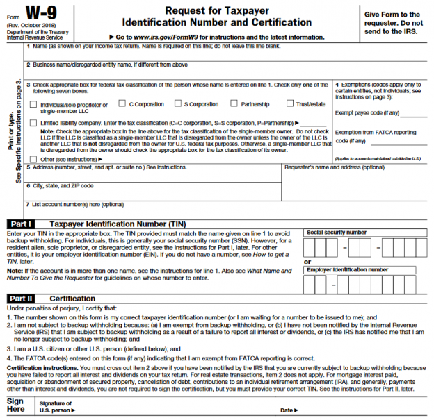 IRS form W-9